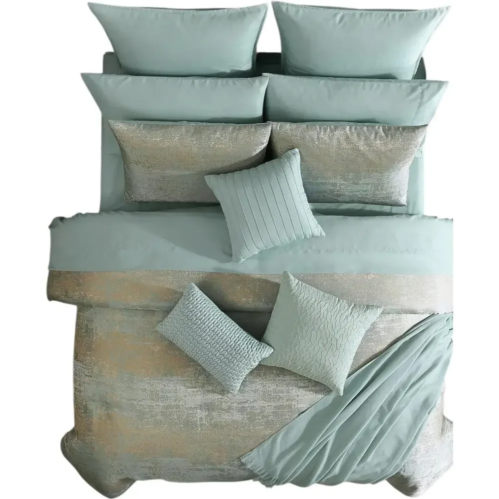 Hallmark Collectibles Vida 14 Pc Comforter Set Blue Gold Queen